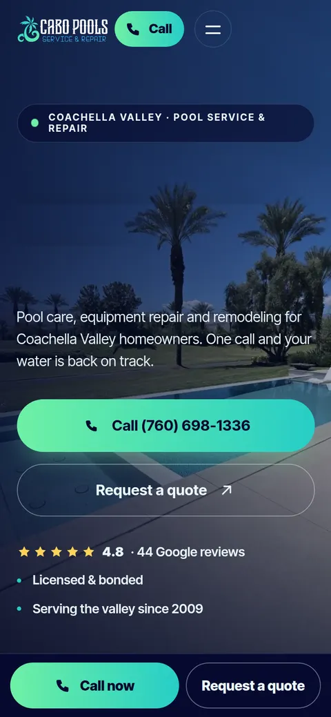 Phone view of the Cabo Pool Service & Repair concept